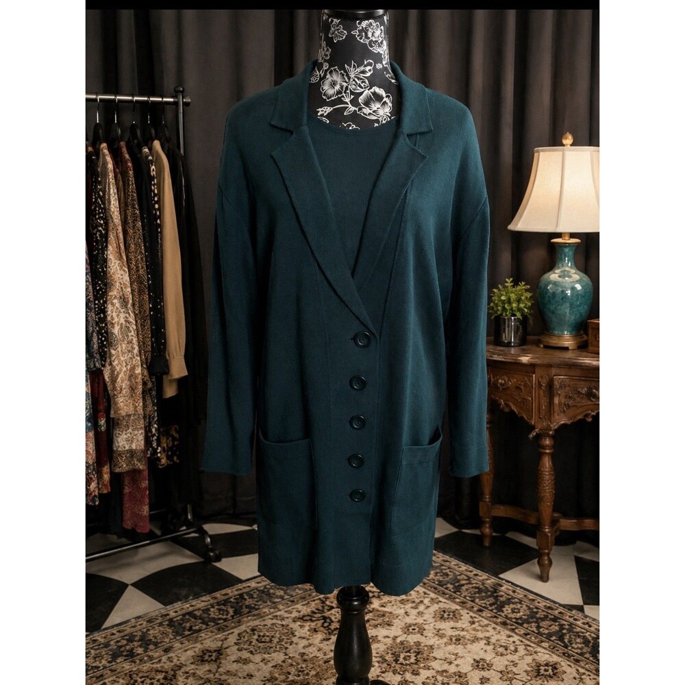 Vintage Sunshine Starshine Women’s M Forest Green Sweater Dress Jacket 38” Bust